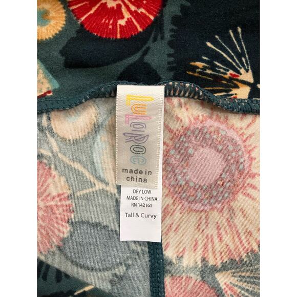 Lularoe Tall & Curvy Teal Yellow Red Floral Leggings - Picture 2 of 2